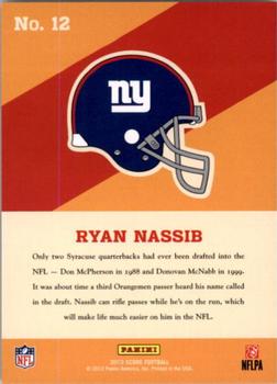 2013 Score - Hot Rookies Showcase #12 Ryan Nassib Back