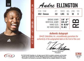 2013 SAGE - Autographs Gold #13 Andre Ellington Back