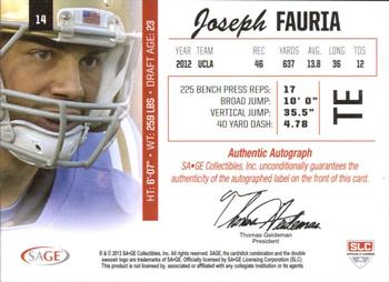 2013 SAGE - Autographs Gold #14 Joseph Fauria Back