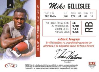 2013 SAGE - Autographs Gold #15 Mike Gillislee Back