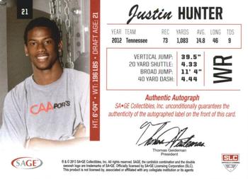 2013 SAGE - Autographs Gold #21 Justin Hunter Back