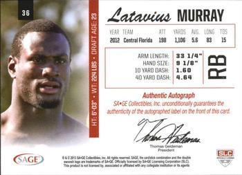 2013 SAGE - Autographs Gold #36 Latavius Murray Back