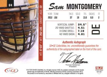 2013 SAGE - Autographs Green #64 Sam Montgomery Back