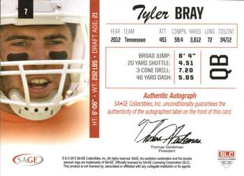 2013 SAGE - Autographs Red #7 Tyler Bray Back