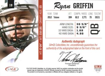 2013 SAGE - Autographs Red #19 Ryan Griffin Back
