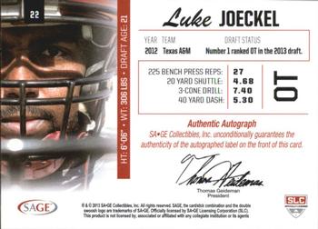 2013 SAGE - Autographs Red #22 Luke Joeckel Back