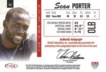 2013 SAGE - Autographs Red #41 Sean Porter Back