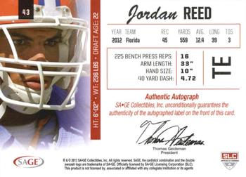 2013 SAGE - Autographs Red #43 Jordan Reed Back