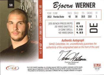 2013 SAGE - Autographs Red #58 Bjoern Werner Back
