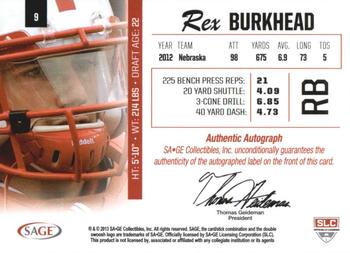 2013 SAGE - Autographs Silver #9 Rex Burkhead Back