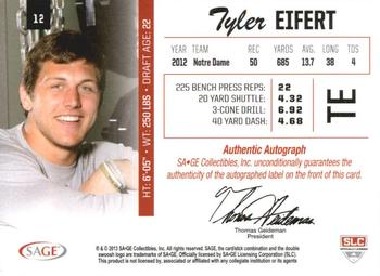2013 SAGE - Autographs Silver #12 Tyler Eifert Back