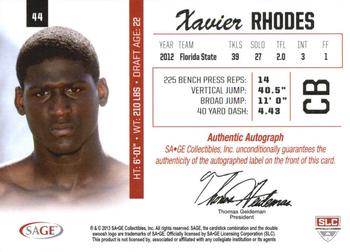 2013 SAGE - Autographs Silver #44 Xavier Rhodes Back
