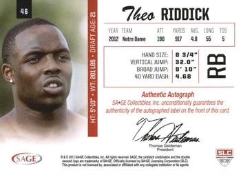 2013 SAGE - Autographs Silver #46 Theo Riddick Back