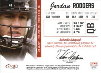 2013 SAGE - Autographs Silver #48 Jordan Rodgers Back