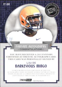 2013 Press Pass Fanfare - Red Ink #FFBM Barkevious Mingo Back
