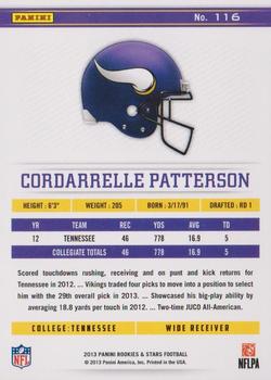 2013 Panini Rookies & Stars #116 Cordarrelle Patterson Back