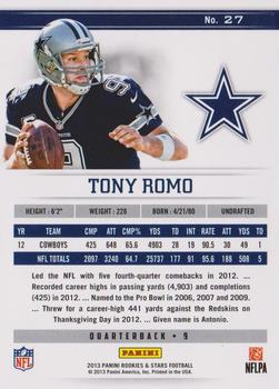 2013 Panini Rookies & Stars #27 Tony Romo Back