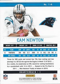 2013 Panini Rookies & Stars #14 Cam Newton Back