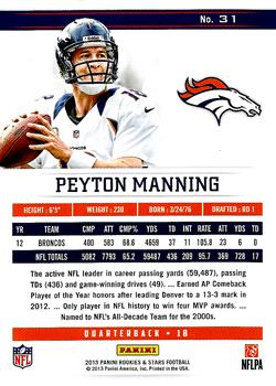 2013 Panini Rookies & Stars #31 Peyton Manning Back