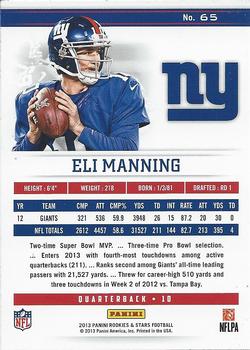 2013 Panini Rookies & Stars #65 Eli Manning Back