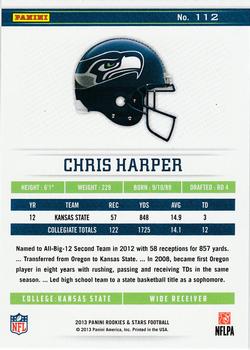 2013 Panini Rookies & Stars #112 Chris Harper Back