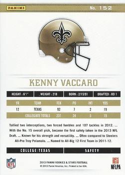 2013 Panini Rookies & Stars #152 Kenny Vaccaro Back