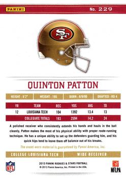 2013 Panini Rookies & Stars #229 Quinton Patton Back