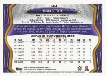 2013 Topps Chrome #100a Adrian Peterson Back