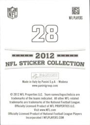 2012 Panini Stickers #28 Brian Hartline Back
