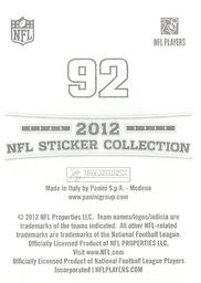 2012 Panini Stickers #92 Trent Richardson Back