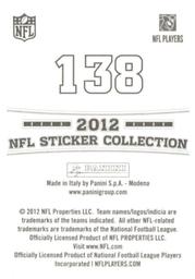 2012 Panini Stickers #138 Austin Collie Back