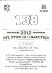 2012 Panini Stickers #139 Delone Carter Back