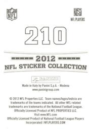2012 Panini Stickers #210 Shane Lechler Back