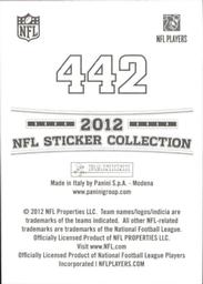 2012 Panini Stickers #442 Sidney Rice Back