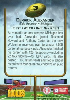 1994 Signature Rookies #3 Derrick Alexander Back