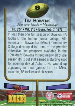 1994 Signature Rookies #8 Tim Bowens Back