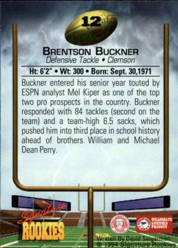 1994 Signature Rookies #12 Brentson Buckner Back