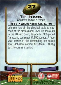 1994 Signature Rookies #27 Tre Johnson Back