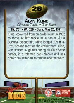 1994 Signature Rookies #28 Alan Kline Back