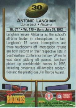 1994 Signature Rookies #30 Antonio Langham Back