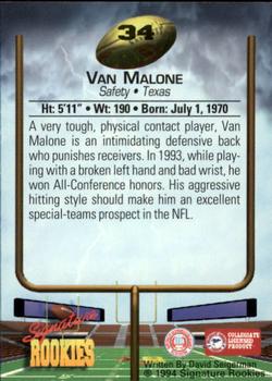 1994 Signature Rookies #34 Van Malone Back