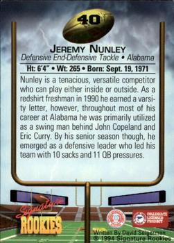 1994 Signature Rookies #40 Jeremy Nunley Back