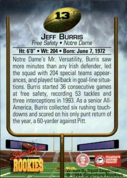 1994 Signature Rookies - Autographs #13 Jeff Burris Back