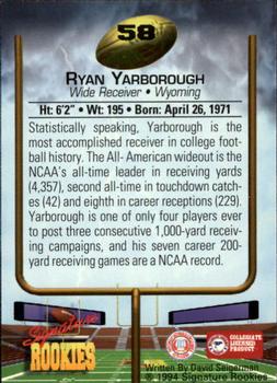 1994 Signature Rookies - Autographs #58 Ryan Yarborough Back