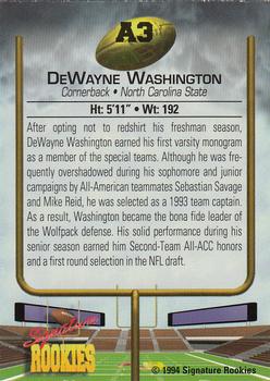 1994 Signature Rookies - Hottest Prospects #A3 Dewayne Washington Back