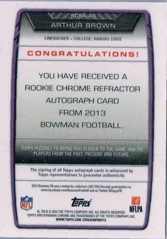 2013 Bowman - Chrome Rookie Autographs Gold Refractors #RCRA-AB Arthur Brown Back