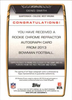 2013 Bowman - Chrome Rookie Autographs Orange Refractors #RCRA-GS Geno Smith Back