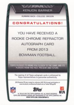 2013 Bowman - Chrome Rookie Autographs Orange Refractors #RCRA-KB Kenjon Barner Back