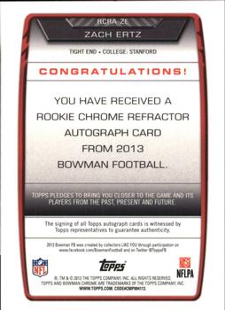 2013 Bowman - Chrome Rookie Autographs Orange Refractors #RCRA-ZE Zach Ertz Back
