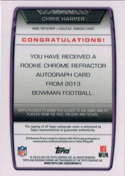 2013 Bowman - Chrome Rookie Autographs Red Refractors #RCRA-CHA Chris Harper Back